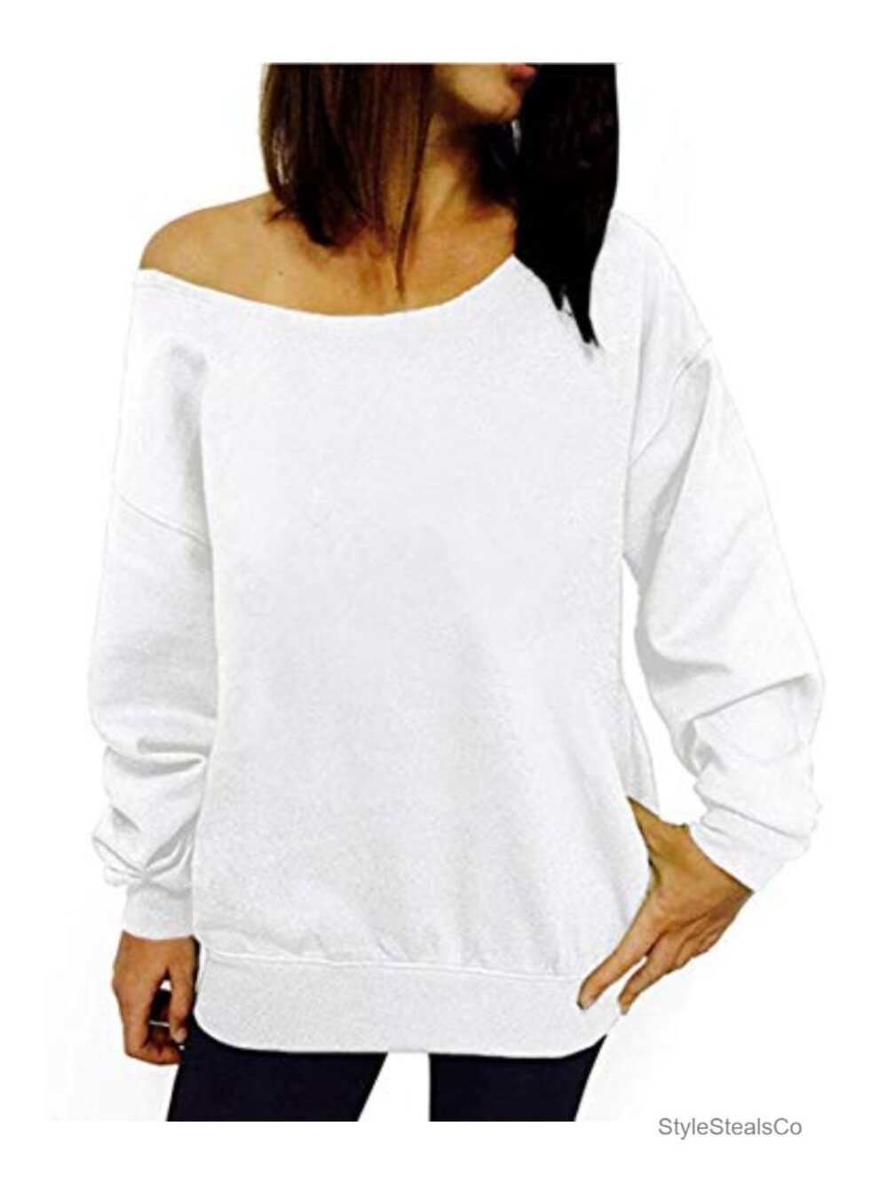 Off Shoulder Long Sleeve Sweatshirt Pullover Loose Fit Womens Top